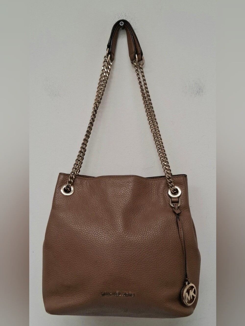 Michael Kors Jet Set Chain Brown Pebbled Leather Medium Shoulder Tote